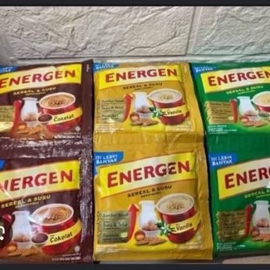 ENERGEN RENCENG COKLAT, KACANG HIJAU, VANILLA. ENERGEN VANILA. ENERGEN COKLAT. ENERGEN KACANG HIJAU