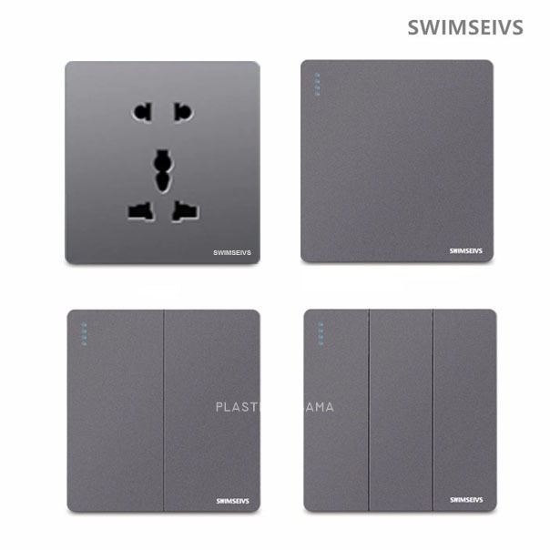 Saklar Dinding Soket 5 PREMIUM GRAY Brushed 1/2/3 Gang 1 Way Stop, Stop Kontak/ Colokan dinding list