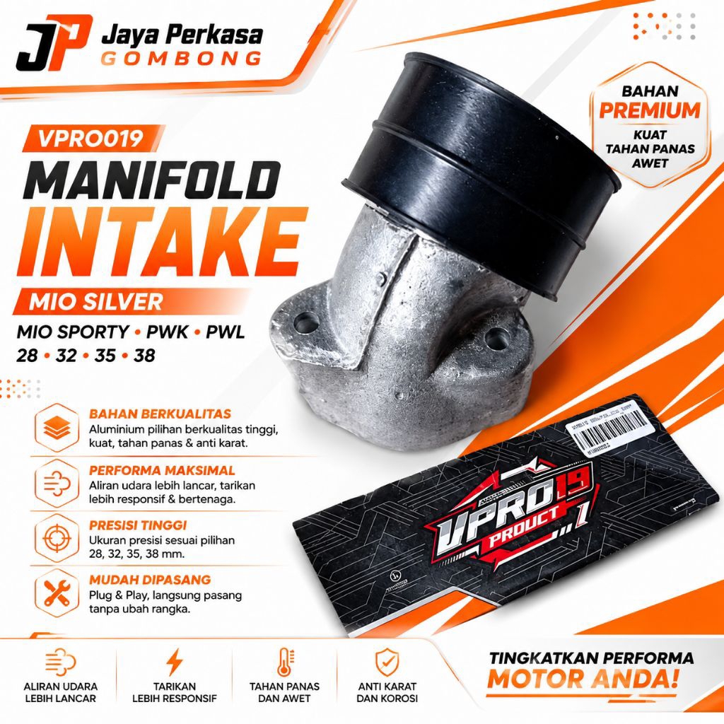 VPRO19 MANIFOLD INTAKE MIO SILVER MANIPOL MIO SPORTY PE PWK PWL 28 32 35 38 VPRO19 RACING