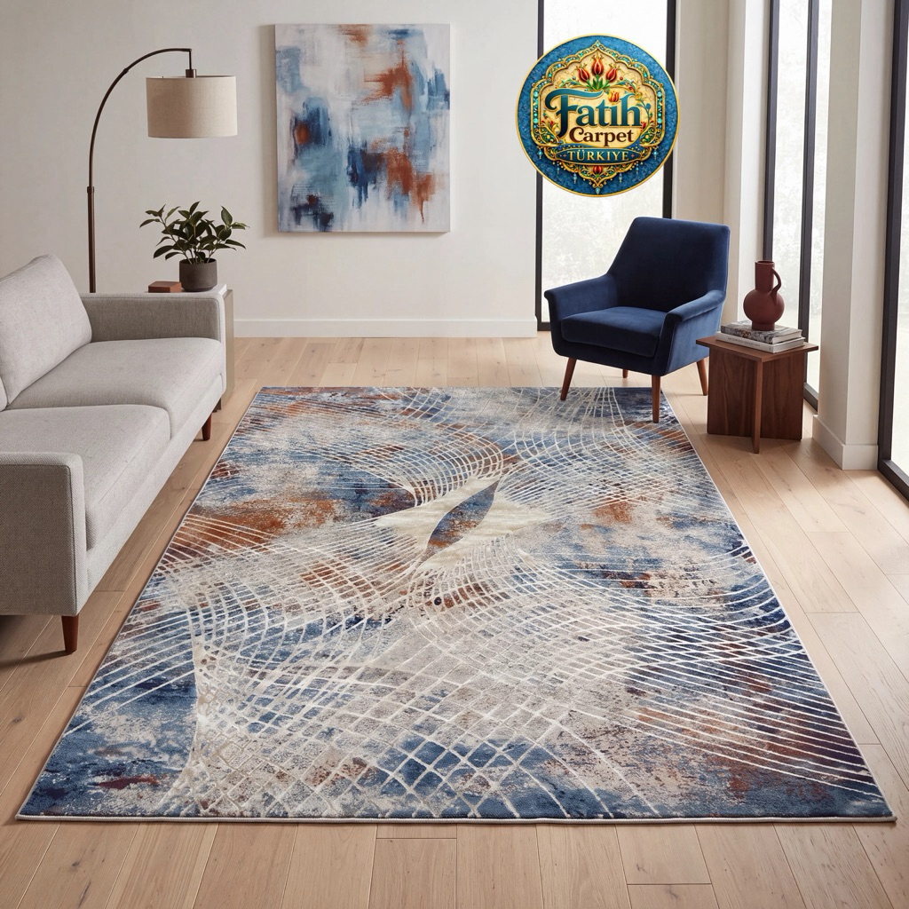 Karpet Minimalis Quadro Import Turki -9966A Cream Blue HB