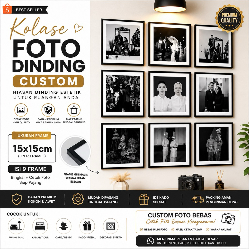 cetak custom Kolase Foto MDF 9 Foto | Kado Pernikahan & Anniversary