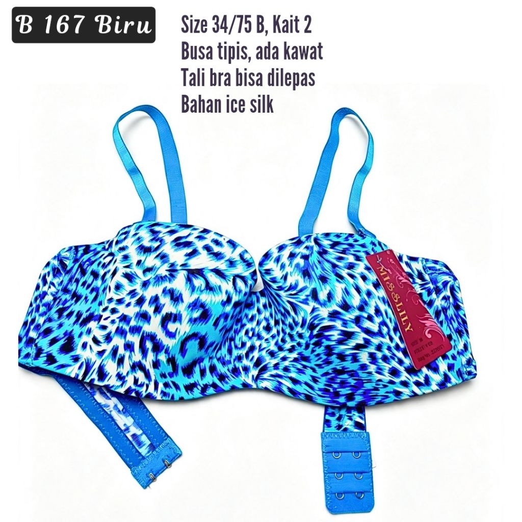 Bra motif macan cantik bahan adem nyaman busa tipis ada kawat B 167 Biru