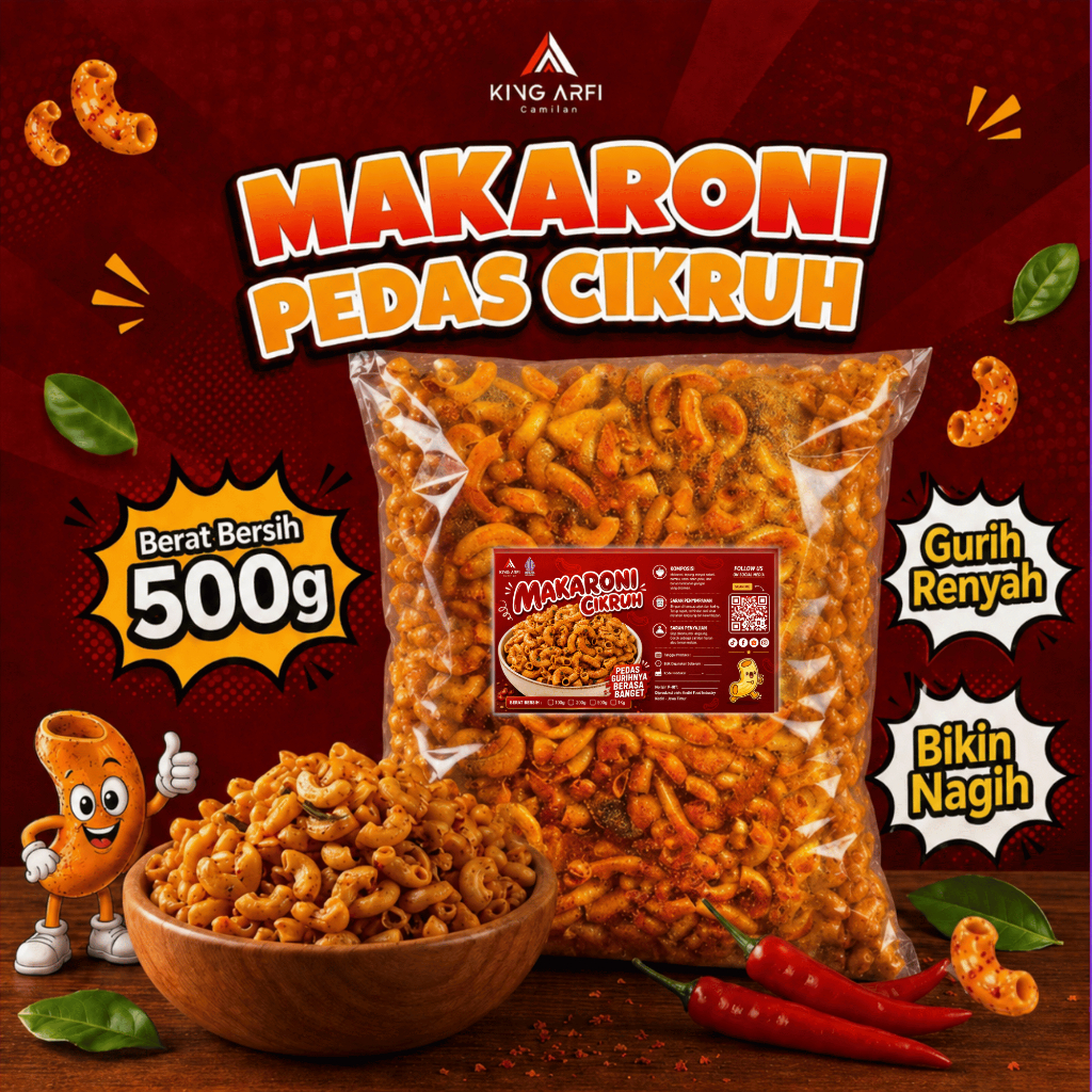 500 gr - MAKARONI BANTAT PEDAS DAUN JERUK BY KINGARFI CAMILAN
