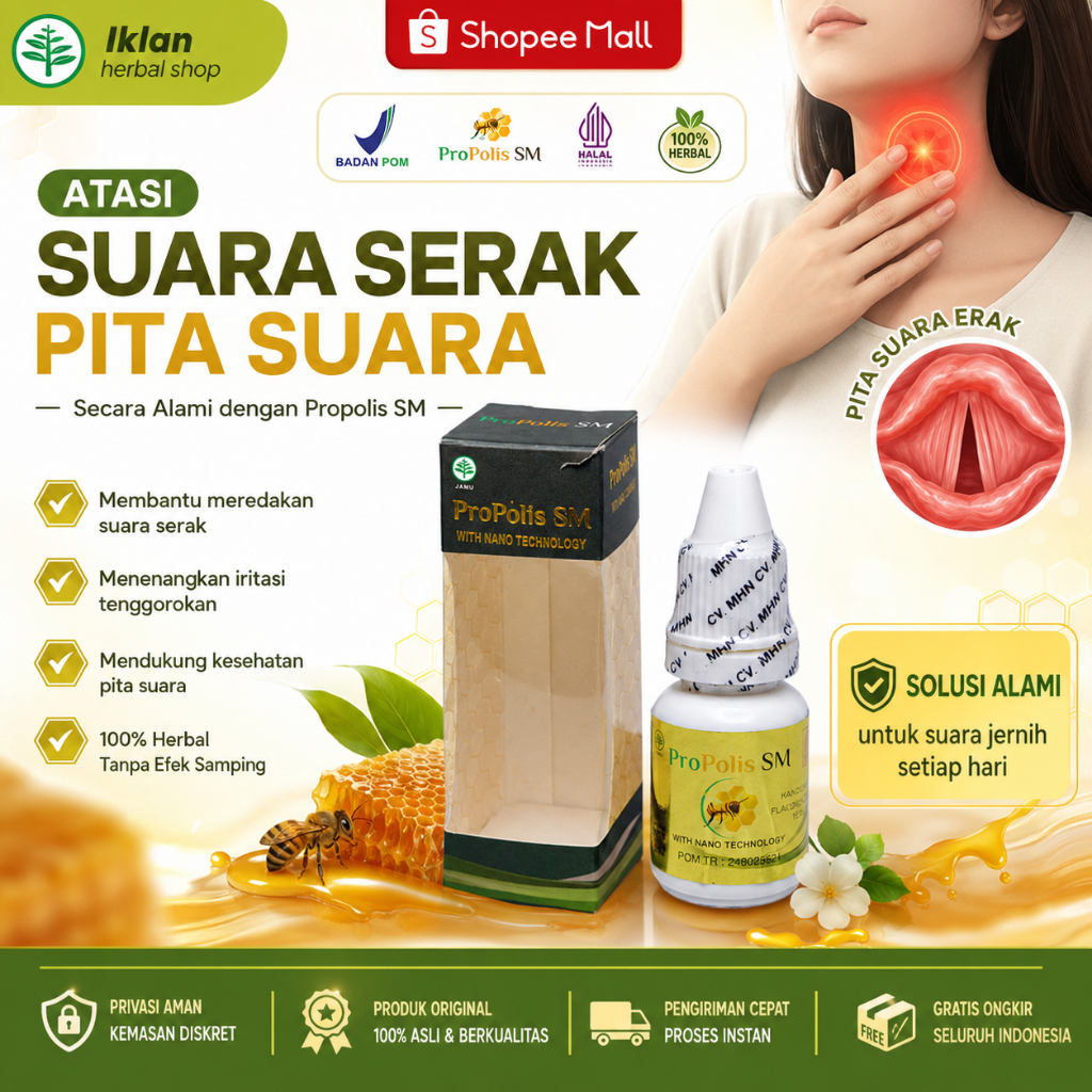Obat Suara Serak Pita Suara, Obat Radang Pita Suara - Propolis SM 6ml