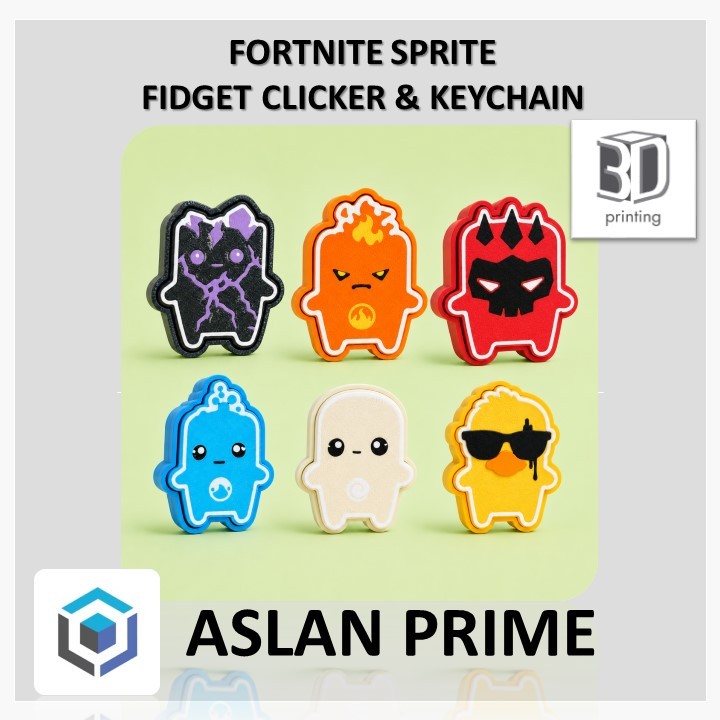 FORTNITE SPRITE SPRITES KEY CLICKER KEYCHAIN 3D Print Duck Air Water Boss Fire Zero Point Aura King 