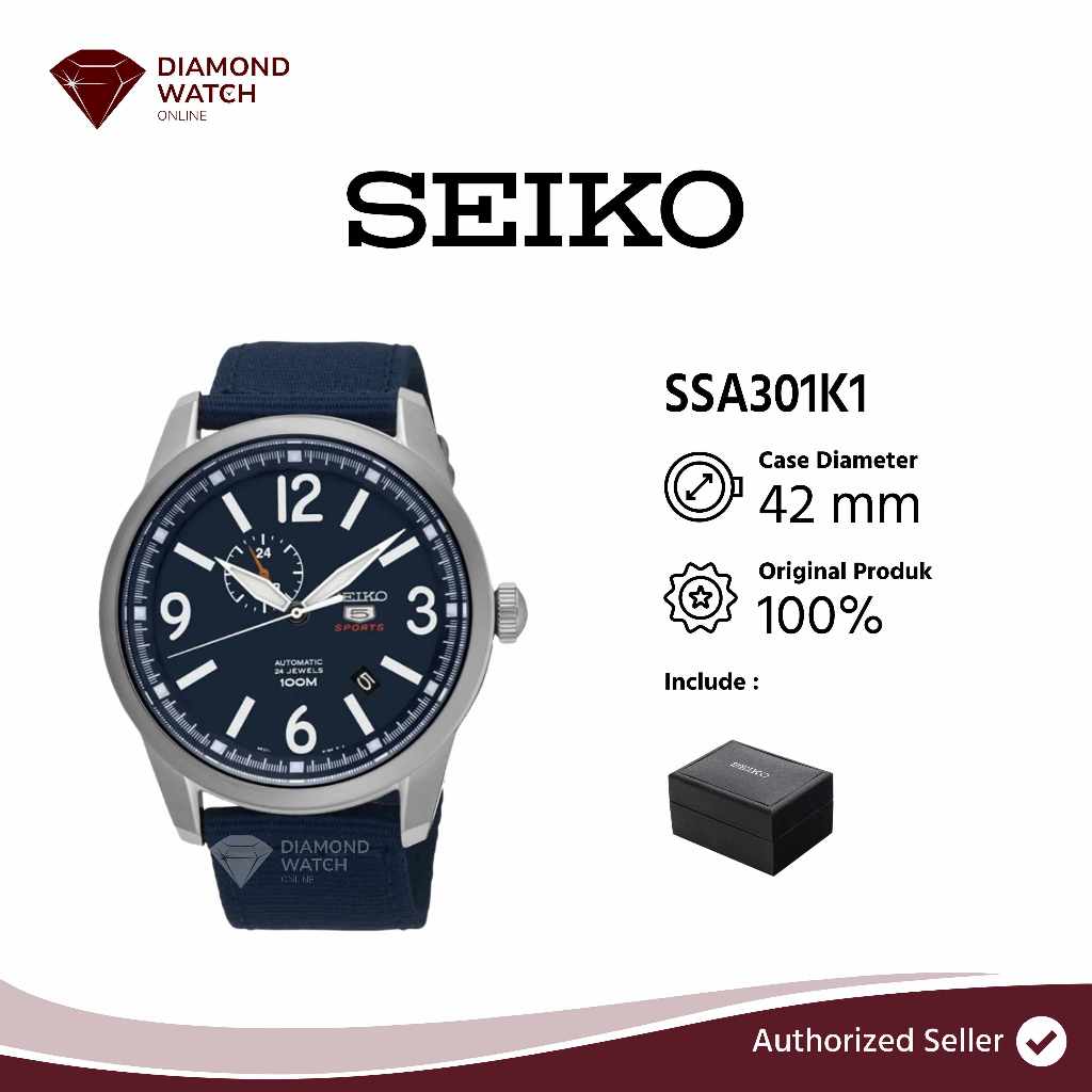Seiko 5 Sports SSA301K1 Automatic 24J Blue Dial Blue Canvas Strap 100M