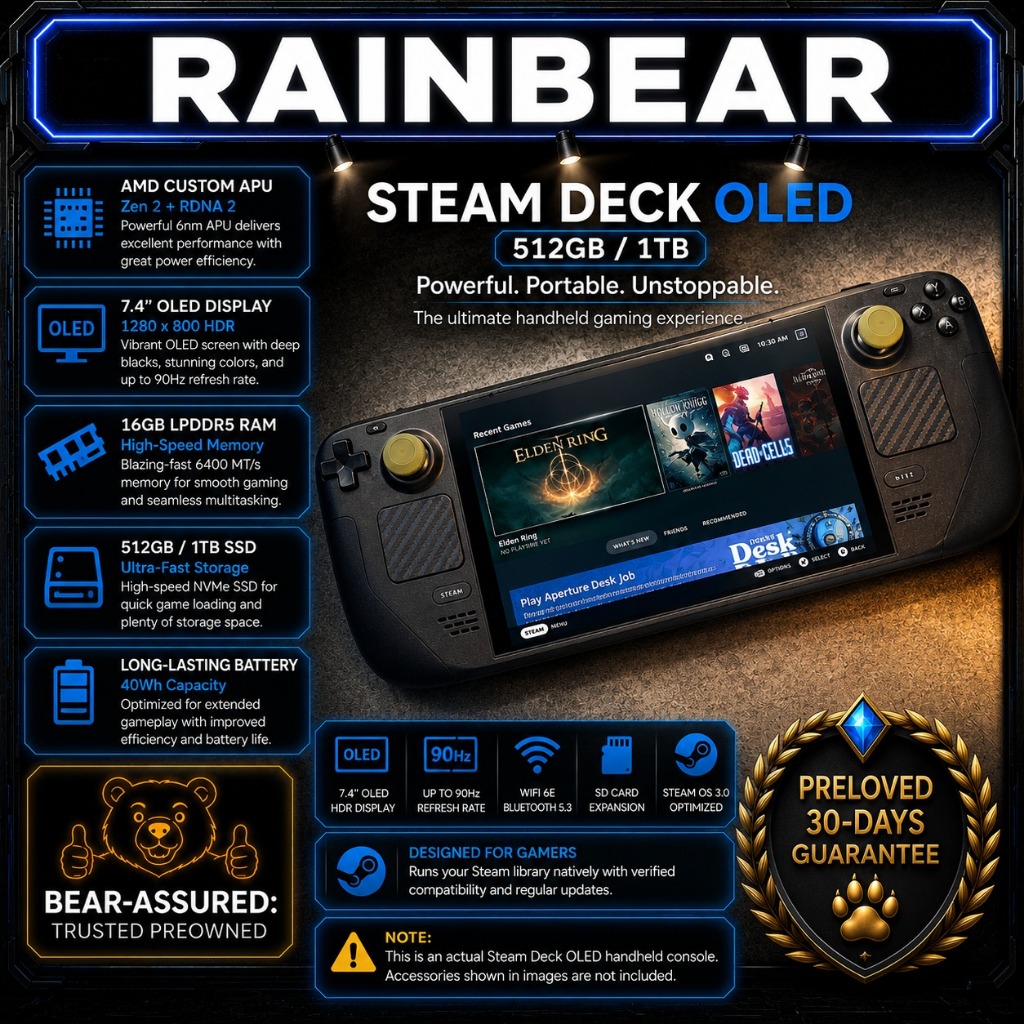 Steam Deck OLED 512 1 TB Internal Memory Preloved Second Gaming Handheld
