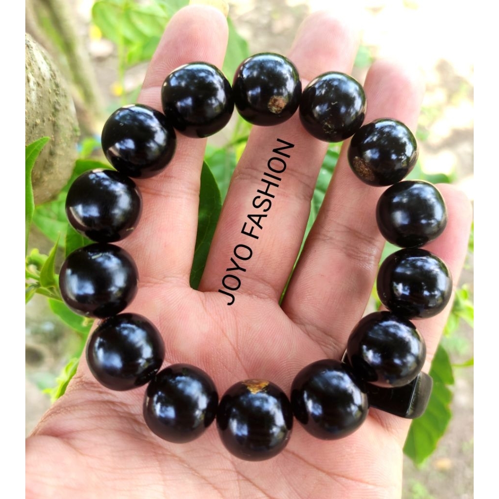 GELANG TASBIH FOSIL AKAR BAHAR YUSER HITAM NATURAL SEMI JUMBO