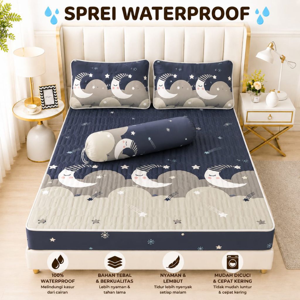 TEXANIA Sprei Sultan Waterproof anti ompol Ukuran 200cmx200cm,180cmx200cm,160cmx200cm dan 120cm x200