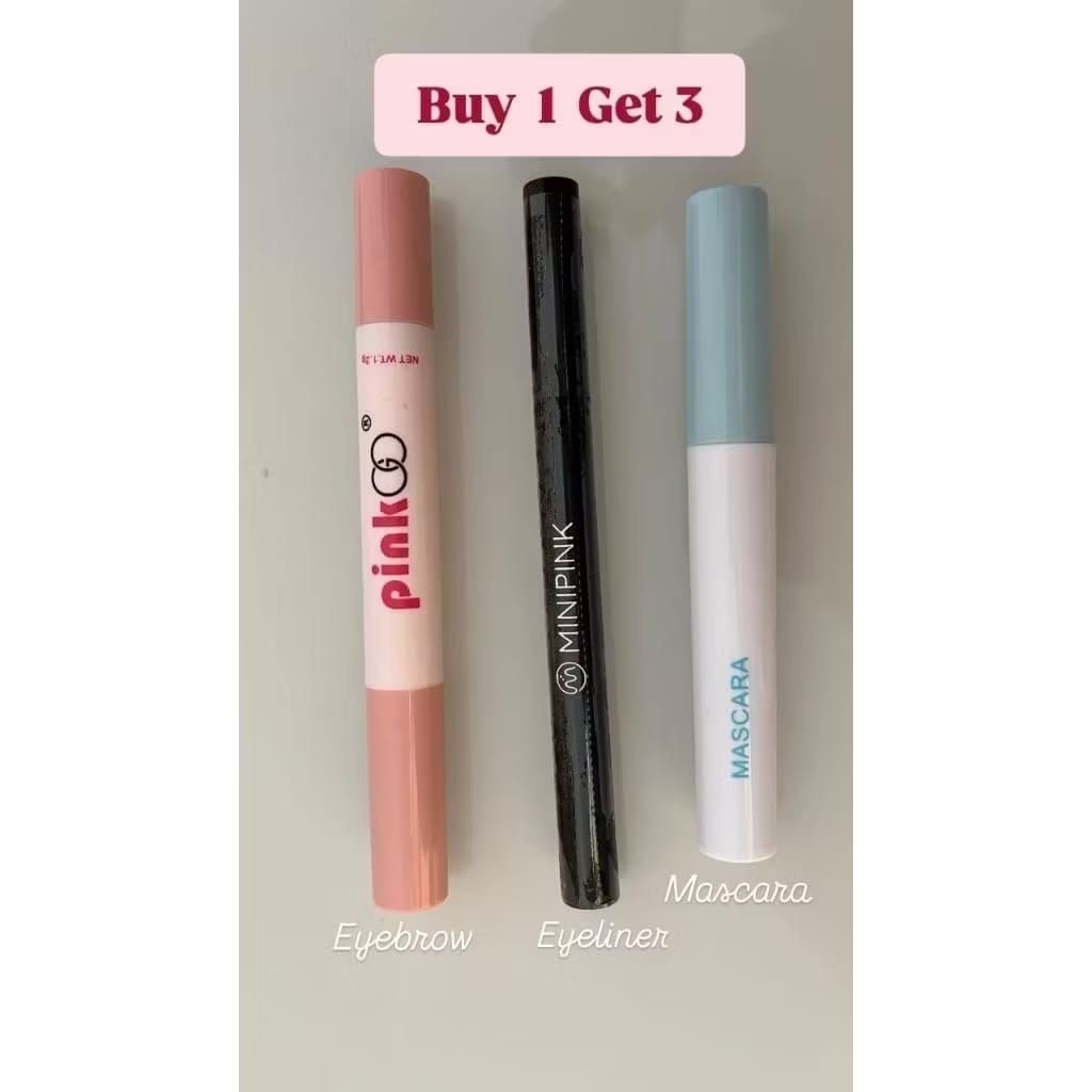 Promo Make Up Set Bundling 3 pcs Mascara + Pensil Alis + Liner Long Lasting Waterproof Minipink Dika