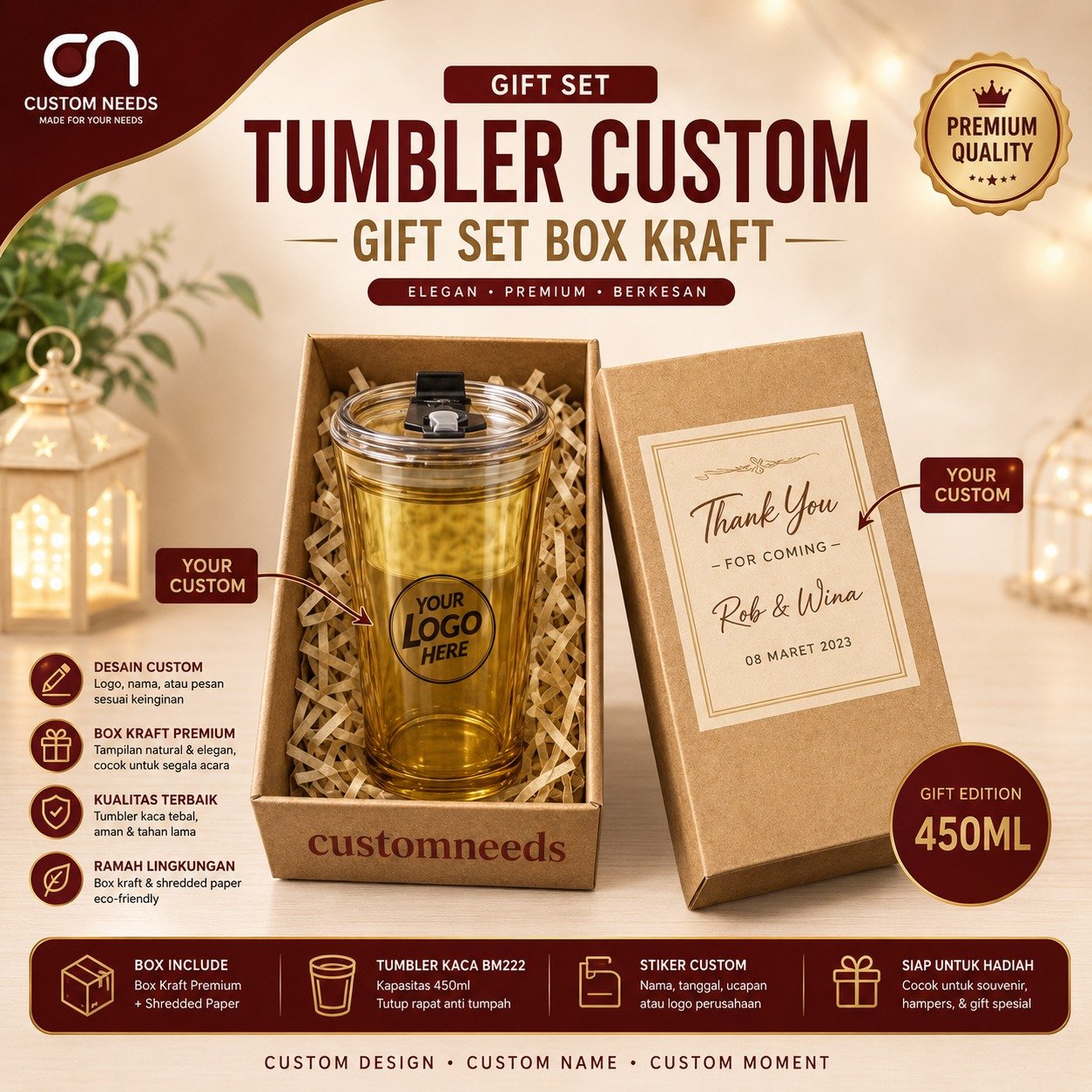 Hampers GELAS KACA Custom Print UV + Box + Stiker Ucapan - GELAS KACA BM222