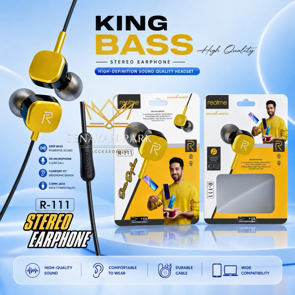 Headset Realme R-111 Extra Bass Handsfree R111 + Mic Earphone Universal [SEN]