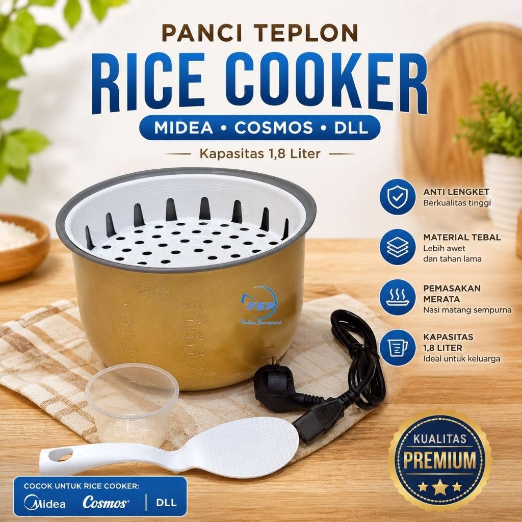 Panci Teflon Rice Cooker 1,8 Liter Original – Cocok untuk Midea, Cosmos, Miyako, Yong Ma, Sharp, Phi