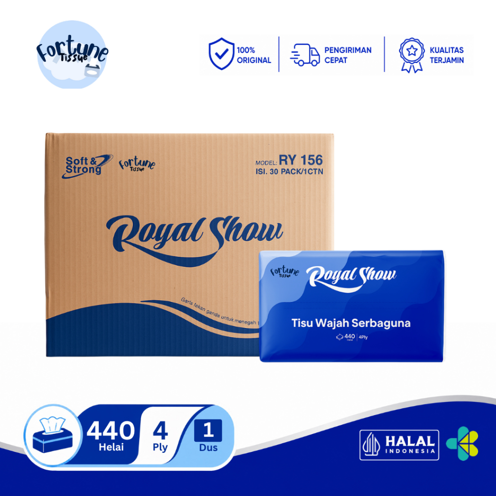 GROSIR 1 Dus Facial Tissue ROYAL SHOW 440 Helai 4 Ply | 100% Virgin Pulp