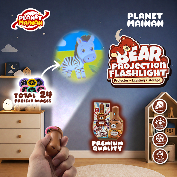 Planet Mainan Senter Proyektor Beruang Bear Projection Flashlight Proyeksi Gambar Edukasi Anak