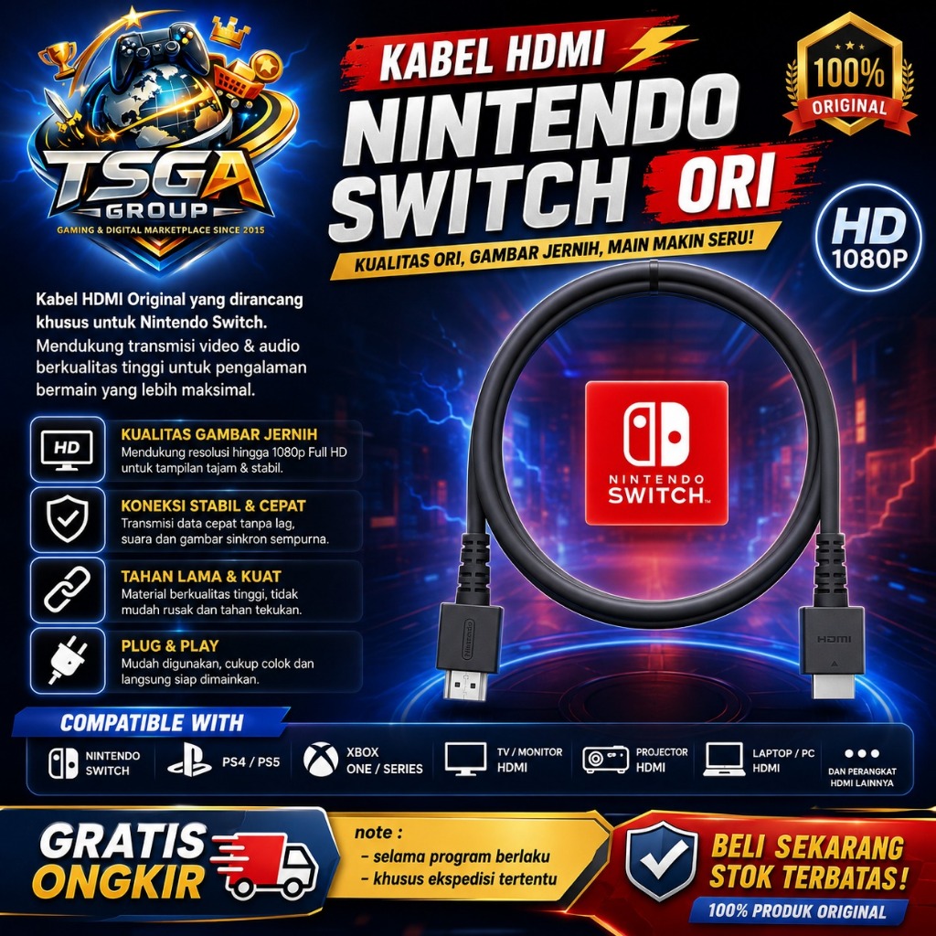 Kabel HDMI Original Nintendo Switch PS5 PS4 Xbox / Cable HDMI Original