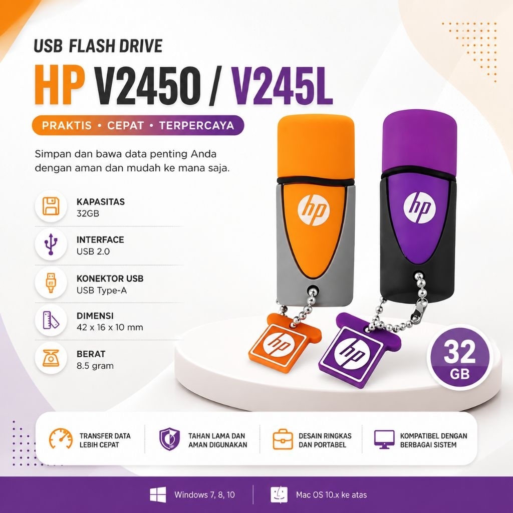 Flashdisk HP v245o v245L USB 2.0 Original Anti Air Shockproof T-Shape Holder 32GB