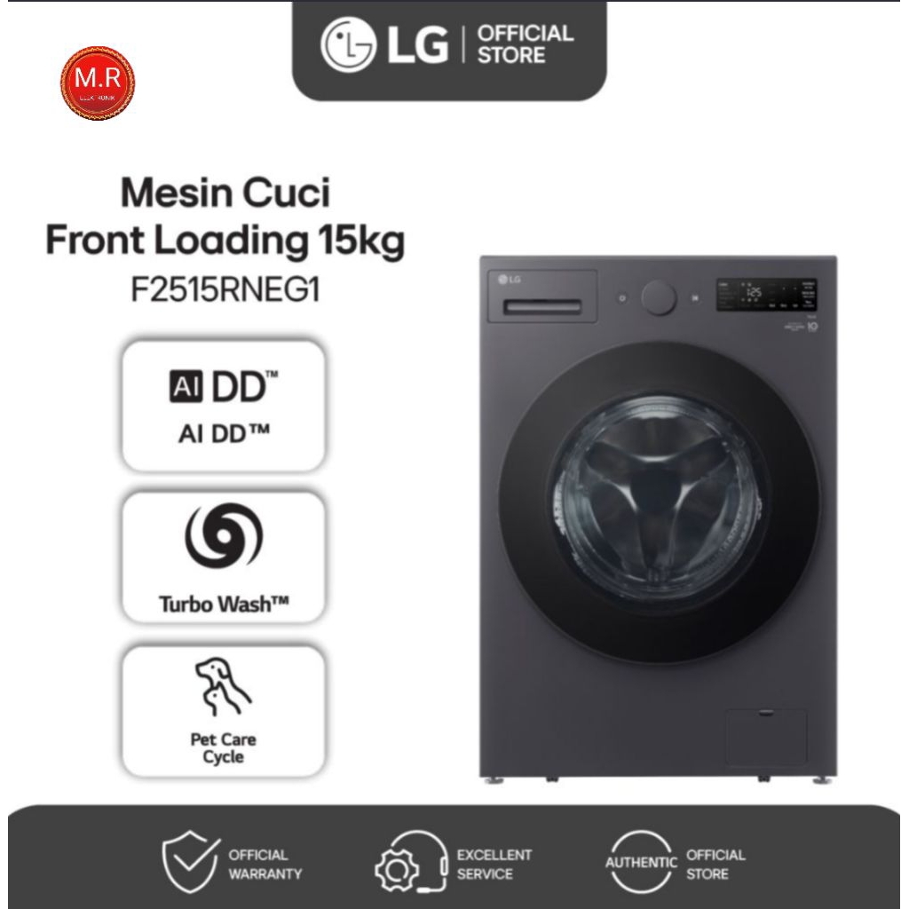 MESIN CUCI LG 15KG + 8KG DRAYER PRNGERING F2515RNEG1 GARANSI RESMI 10 TAHUN