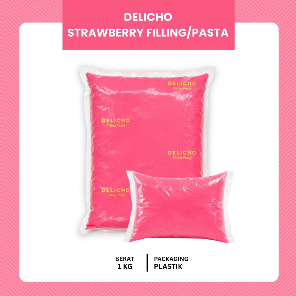 Delicho Filling Pasta Strawberry 1KG [REPACK] Original | Isian Rasa Strawberry | Isian Roti, Bombolo