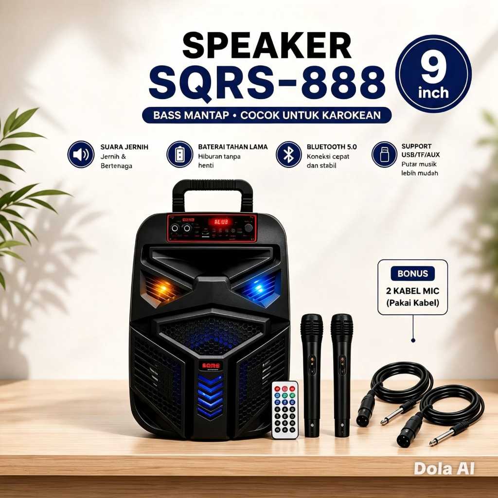 Speaker SQRS888 9inch Super Bass SQRS-888 Speaker Bluetooth Plus Mic Karaoke