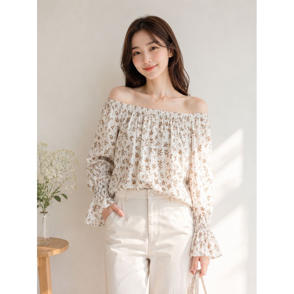 SMOKED SABRINA FLORAL BLOUSE BY COLZA JAPAN