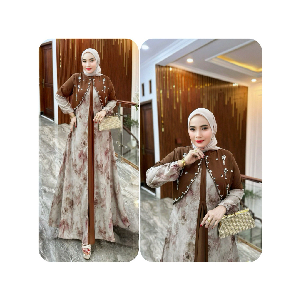 Cayla Dress Gamis Cherry Salju Variasi Payet Mewah
