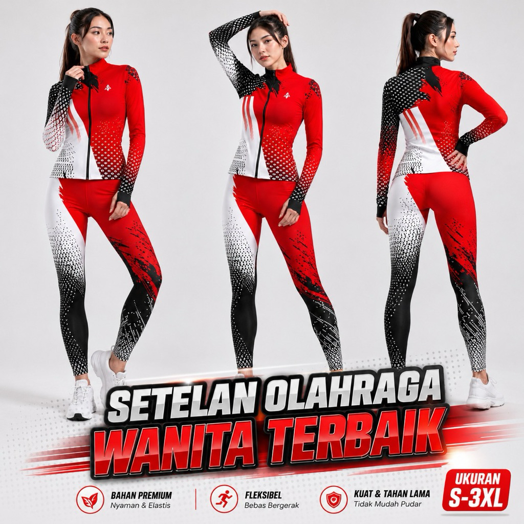 SETELAN OLAHRAGA WANITA SXB SPORT SPCIAL MERAH PUTIH