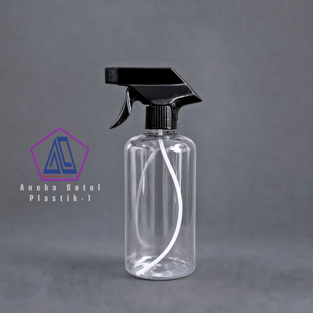 Botol Kispray Kosong 500ml Bening Tutup Hitam Pet Plastik Tebal Botol Spray 500ml