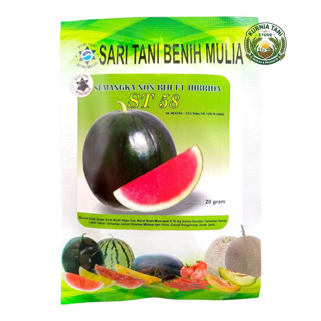 Benih Semangka Non Biji ST 58 F1 Hibrida Isi 20 Gram Kadaluarsa Terbaru Sari Tani Benih Mulia - Orig