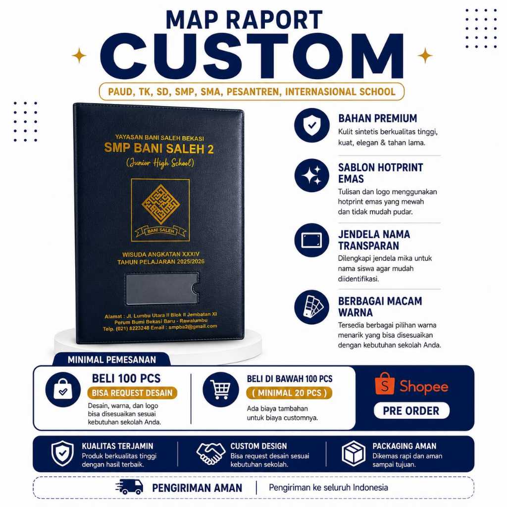 Map Raport Sekolah Custom, Map Raport Custom Logo Sekolah, Bisa Custom Logo, Warna & Tulisan.