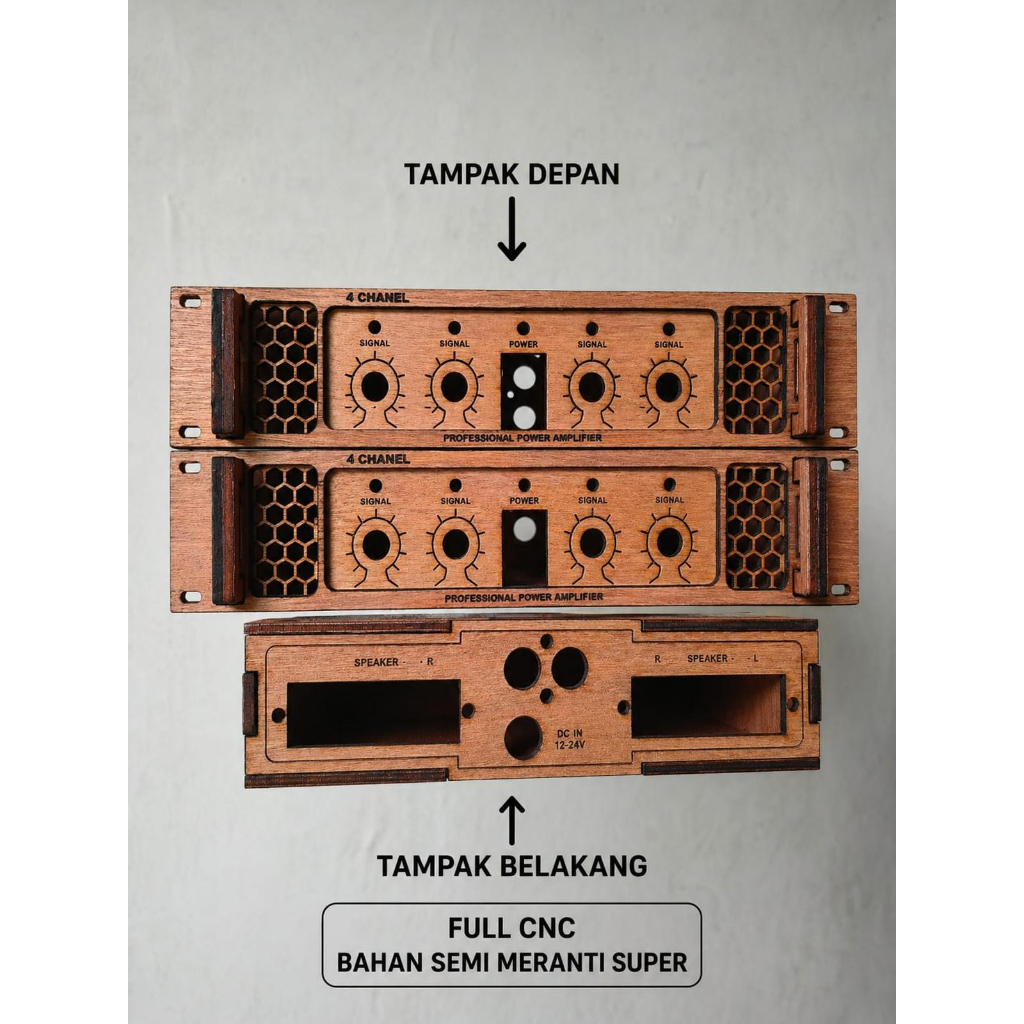 FULL CNC Box Power 4 Channel Power Amplifier Bahan Semi Meranti Super