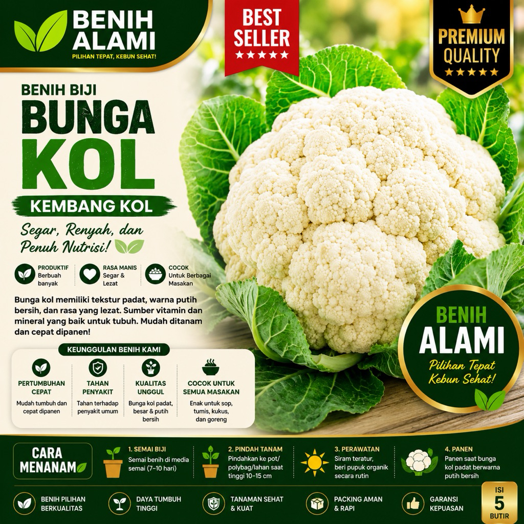 5 Butir  Benih Biji Bunga Kol  Kembang Kol  Kol Bunga