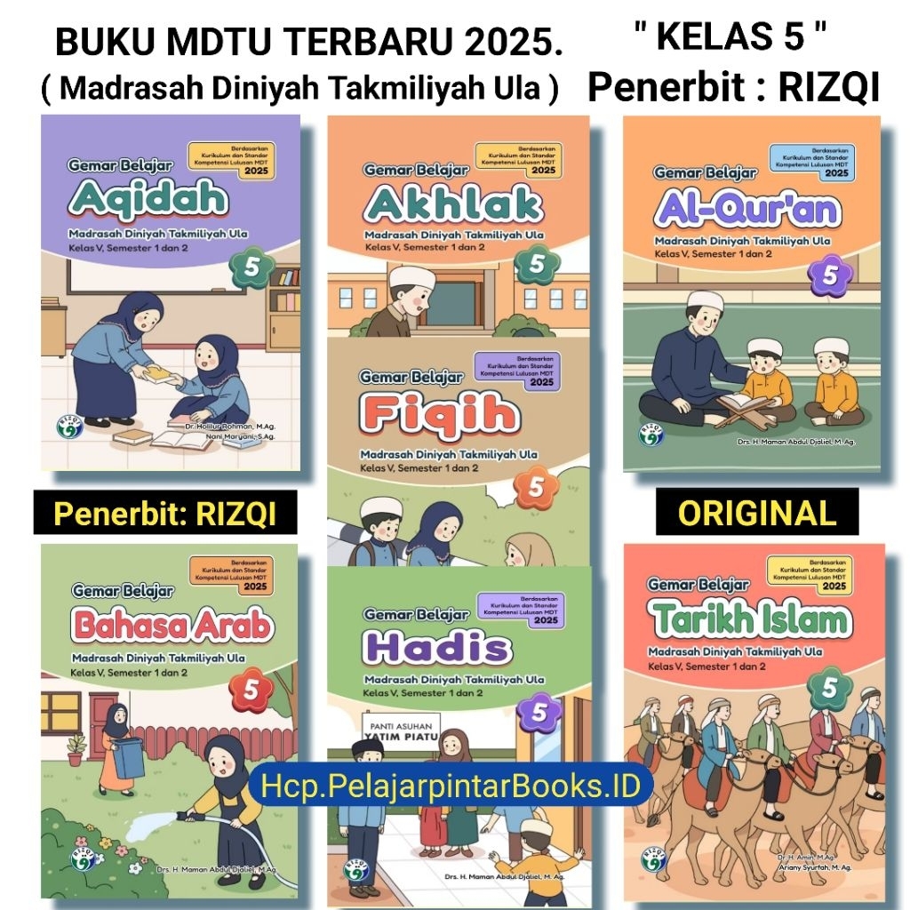 Buku PAKET MDTU/MDTA KELAS 5. Kurikulum Terbaru 2025. Penerbit RIZQI. Sepaket 7 Mata Pelajaran. ORIG