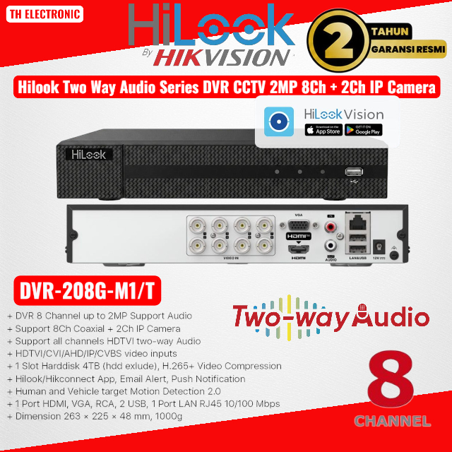 Dvr Hilook 8CH DVR-208G-M1/T Hilook Two Way Audio Series DVR CCTV 2MP 8Ch + 2Ch IP Camera  DVR Hiloo