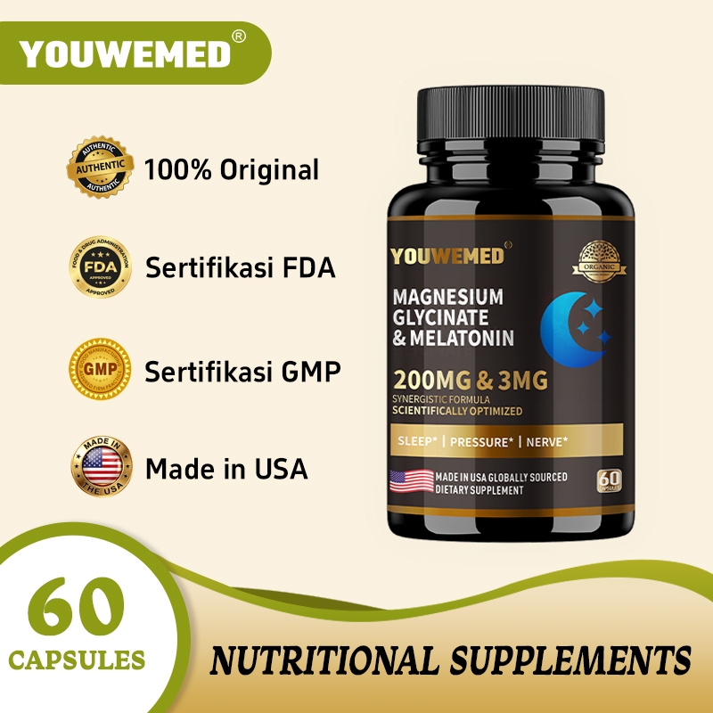 YOUWEMED—Mag Glisinat Melatonin Tidur Kapsul Mag Melatonin Anti Stres Suplemen tidur Magnesium Glisi