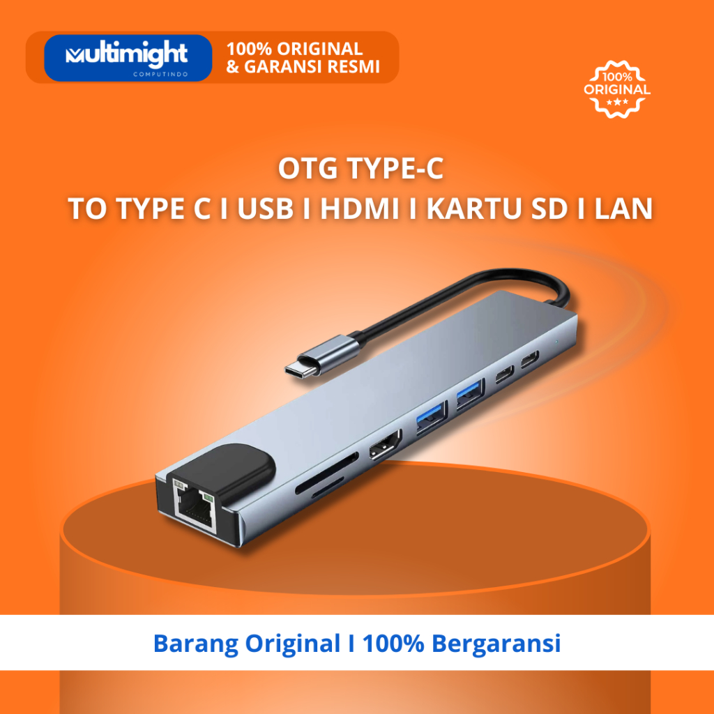 OTG 8in1 Type-C to Type-C USB HDMI Micro SD MSD Kartu Memory LAN Internet untuk MacBook Tablet Pad