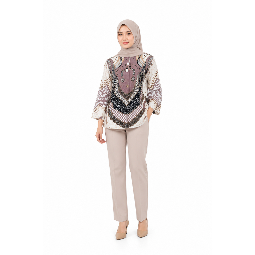 Batik Blus Najib Lilac Putih l Batik Blus LEngan 7/8