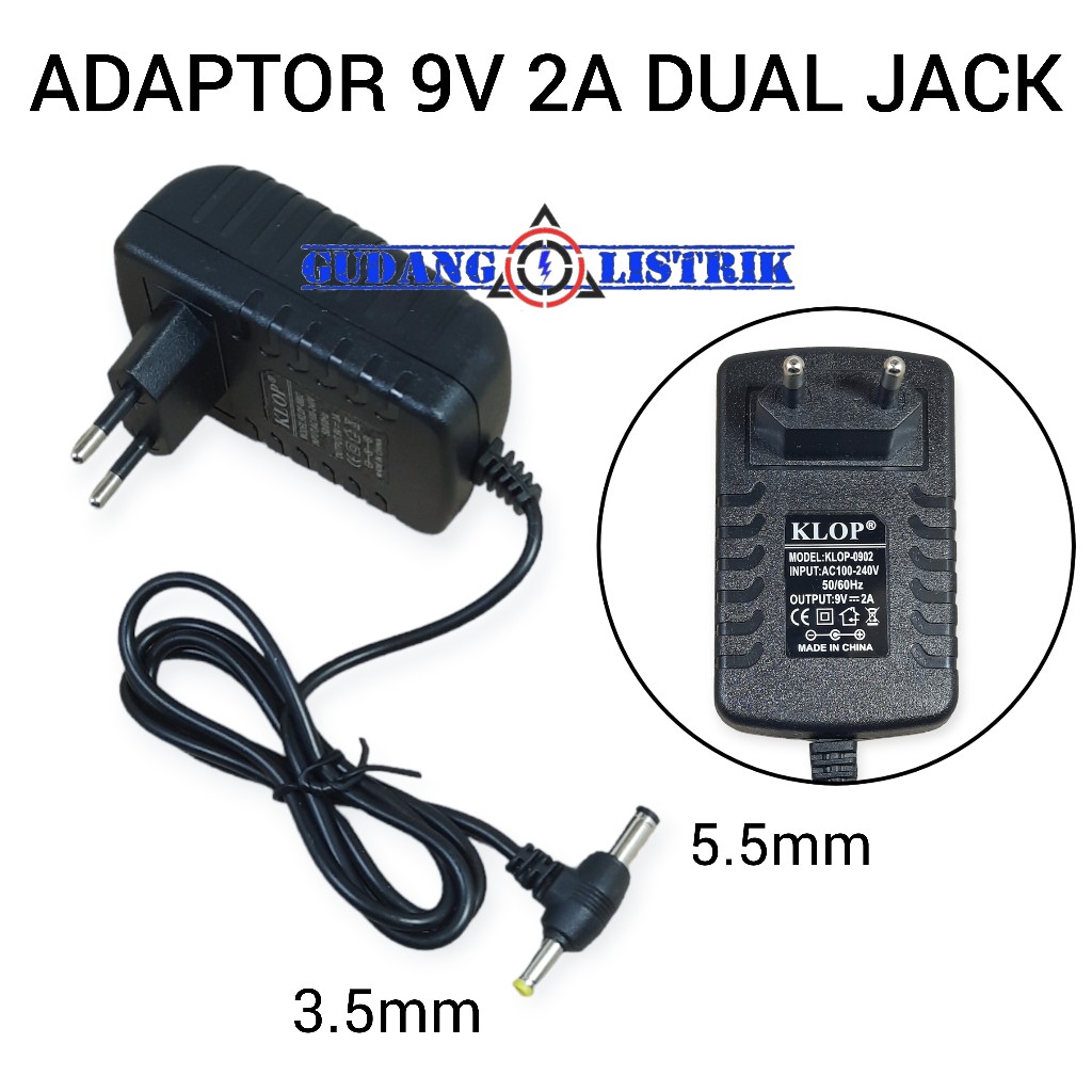 Adaptor Trafo Travo Power Supply AC to DC 9V 2A 1A Dual Jack DC 3.5mm