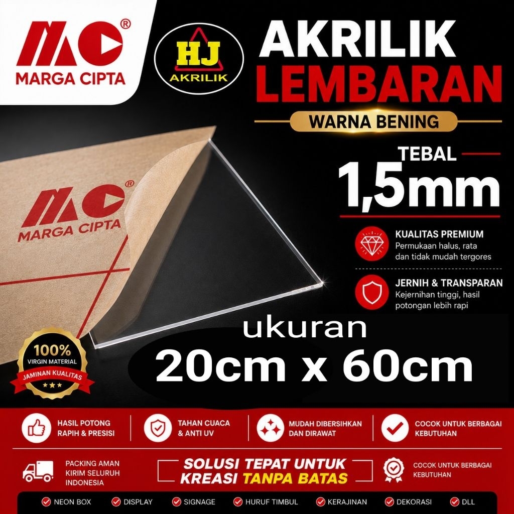 Akrilik 1,5mm bening  20 x 60  akrilik lembaran Acrylic clear mika lembaran akrilik  termurah ready 