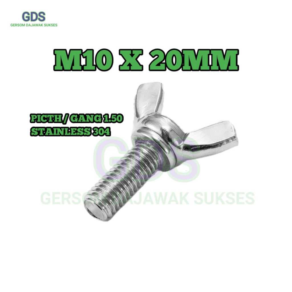 Wing Bolt M10 x 20 Stainless 304 - Baut Kuping / Baut Kupu - Kupu Stainless 304