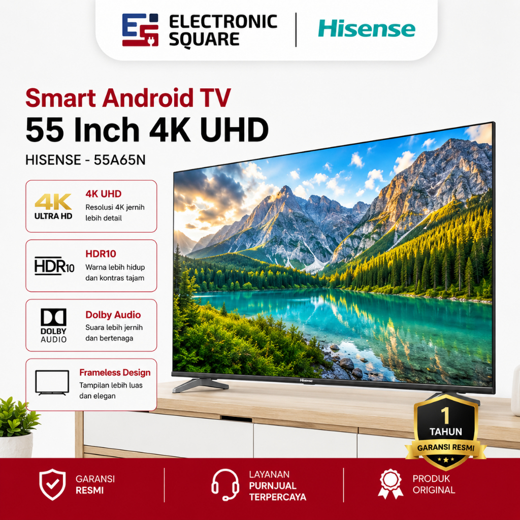 HISENSE Smart Android TV 4K UHD 55 Inch 55A65N Google TV LED Dolby Vision HDR10