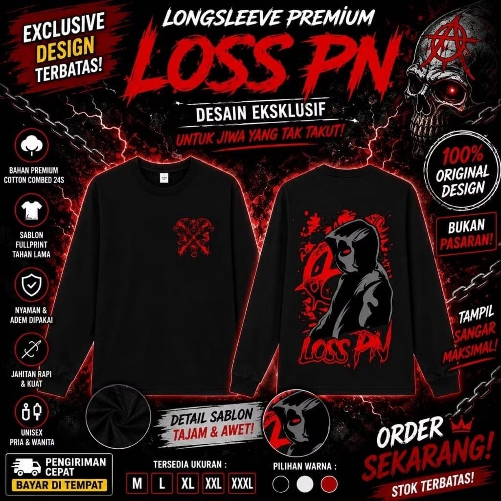 PROMO Longsleeve Loss PN Pagar Nusa Pria Wanita CottonCombed Warna Hitam