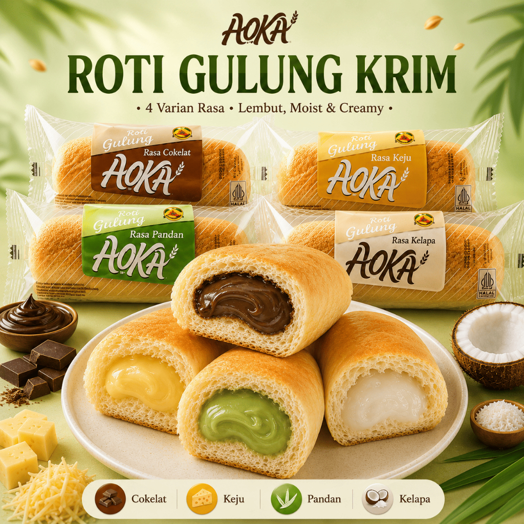 COD HALAL I (ISI 10 PCS) AOKA ROTI GULUNG 52gr | Roti Gulung Lembut Isi Banyak Varian Rasa | Roti Gu
