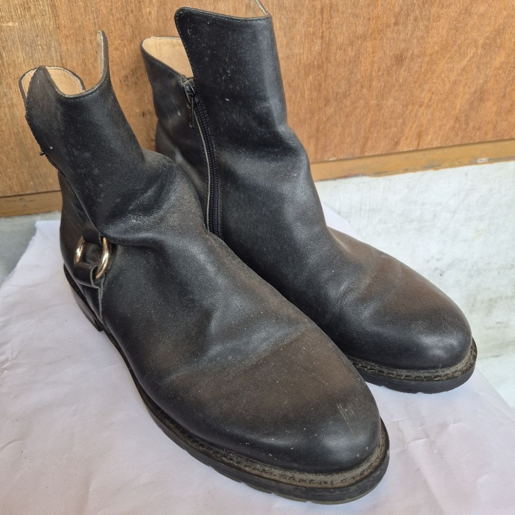 Auth PL Leather Boots Woman Sepatu Boots Wanita Obermain Black