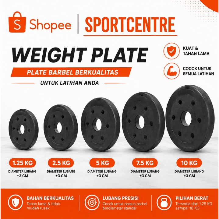 PLATE Barbel Piring Dumbell POTENCE  PLT10 Plate Barbel Dumbel 10kg Diameter 3CM  PVC Barbel Plate P