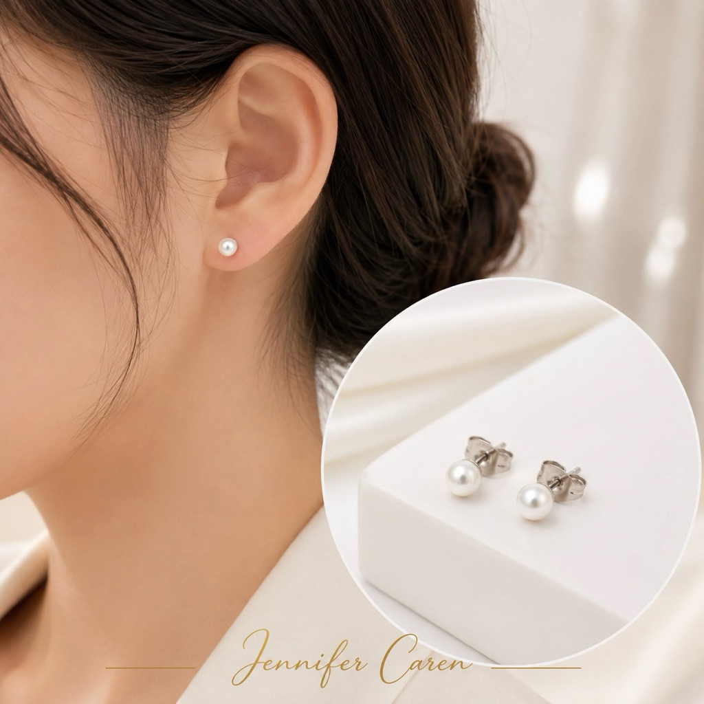 giwang mutiara anting mutiara titanium asli anti karat&alergi silver & gold colour