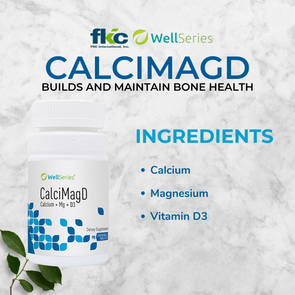 CalciMagD FKC adalah suplemen kesehatan tulang berbentuk tablet kunyah rasa cokelat yang memadukan K