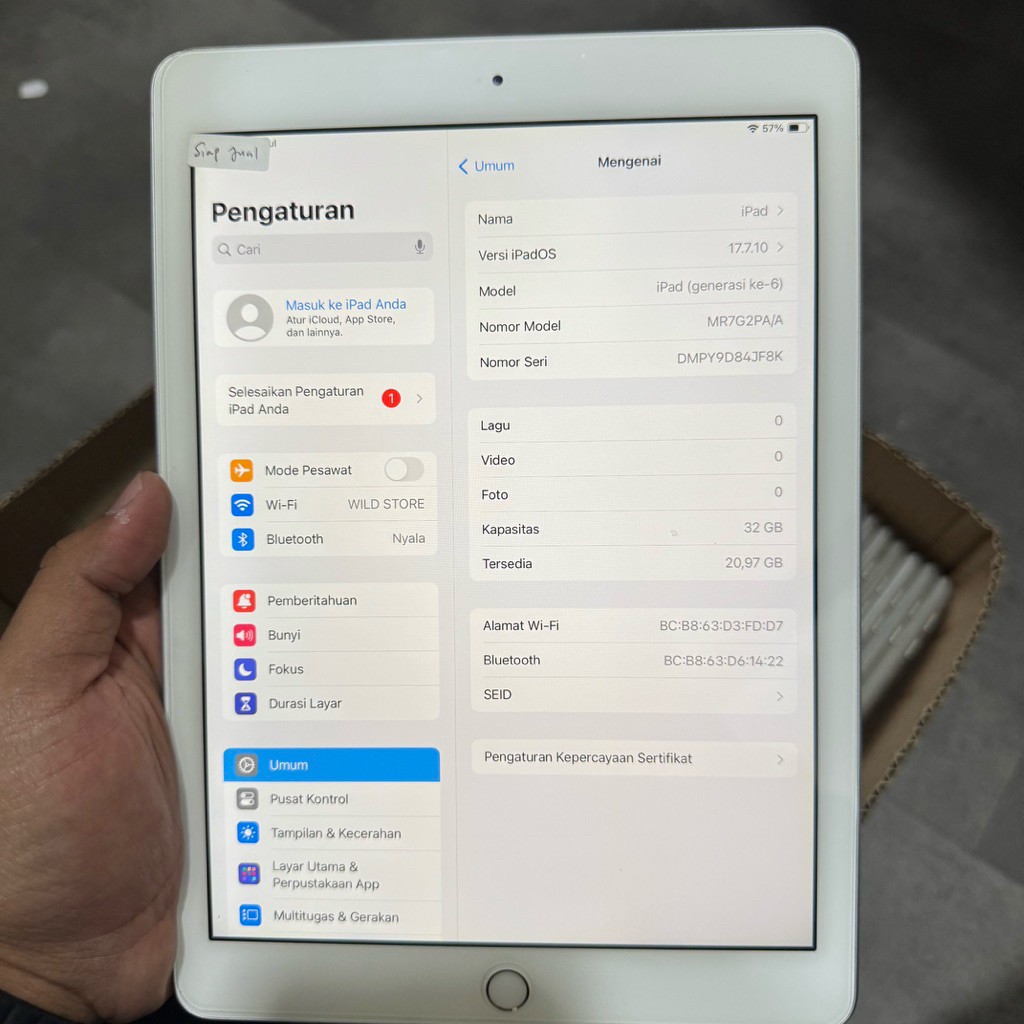 iPad 6 32GB Wifi Only Second Normal No minus