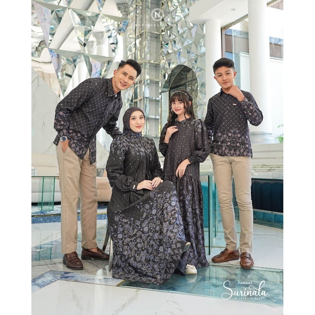SURINALA SARIMBIT FAMILY SET LEATHER BLACK SERIES TERBARU NADHEERA LUXURY• GAMIS KOKO ANAK DEWASA PA