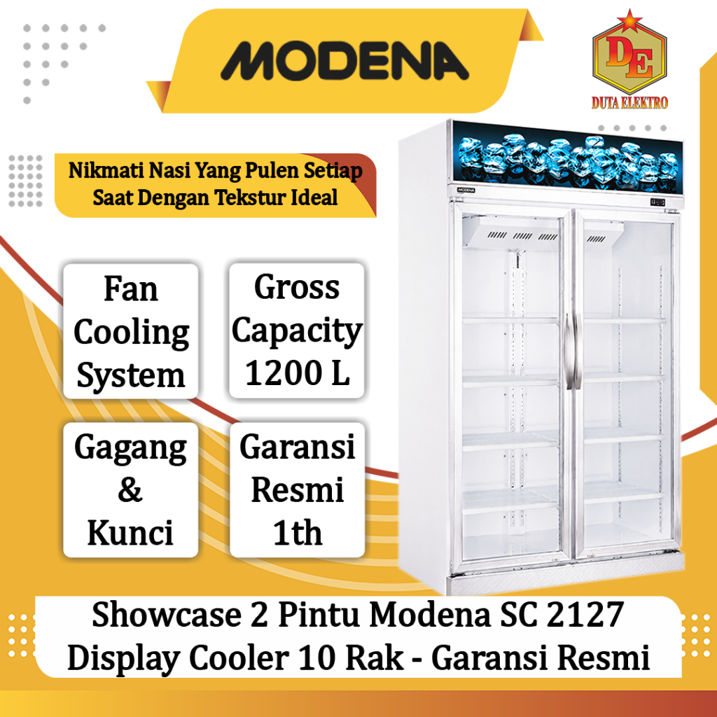 Showcase 2 Pintu Modena SC 2127 Display Cooler 10 Rak - Garansi Resmi
